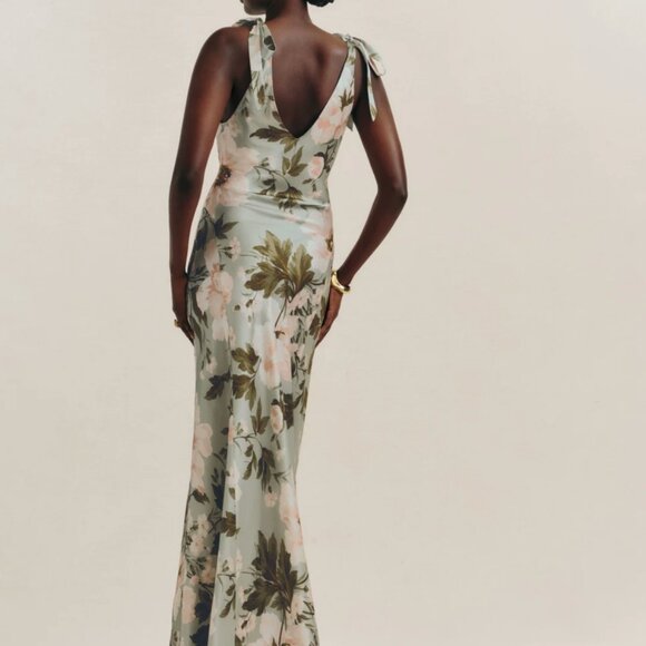 Reformation Pernille Silk Dress in Fauna Green and Pink, Size XL (12) - Picture 2 of 8